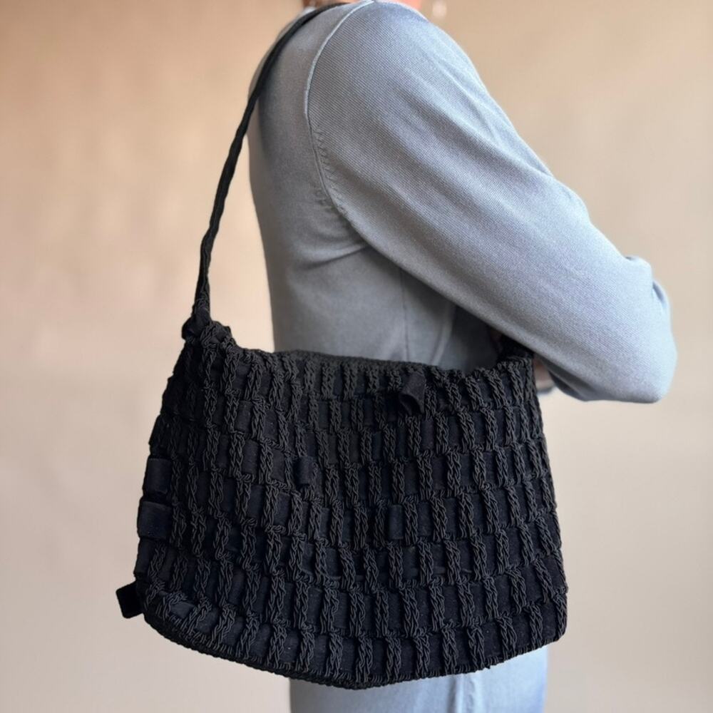 Liz Claiborne Woven Hobo - Black Basket Weave - 90s Vintage